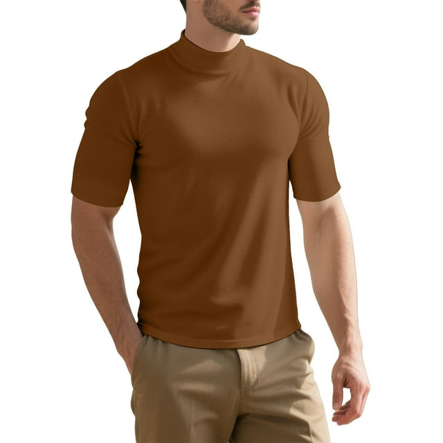 Chandails de Mode pour Hommes Kaluayu à Manches Courtes, Col Roulé Simulé, T-Shirts Décontractés, Hauts de sous-Vêtement, T-Shirt de Base