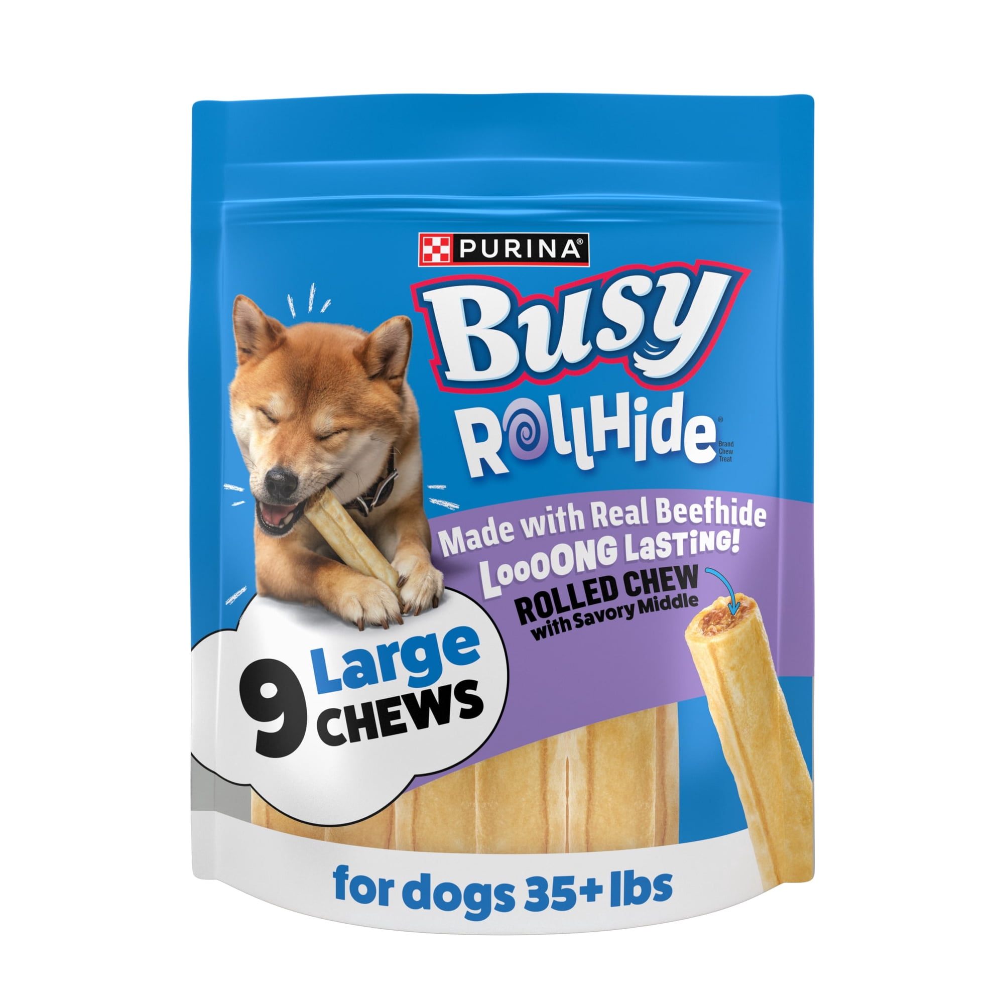 Purina Busy Rollhide Rawhide Dog Treats for Large Dogs Made with Real Beefhide, 12 oz, 5 Pack