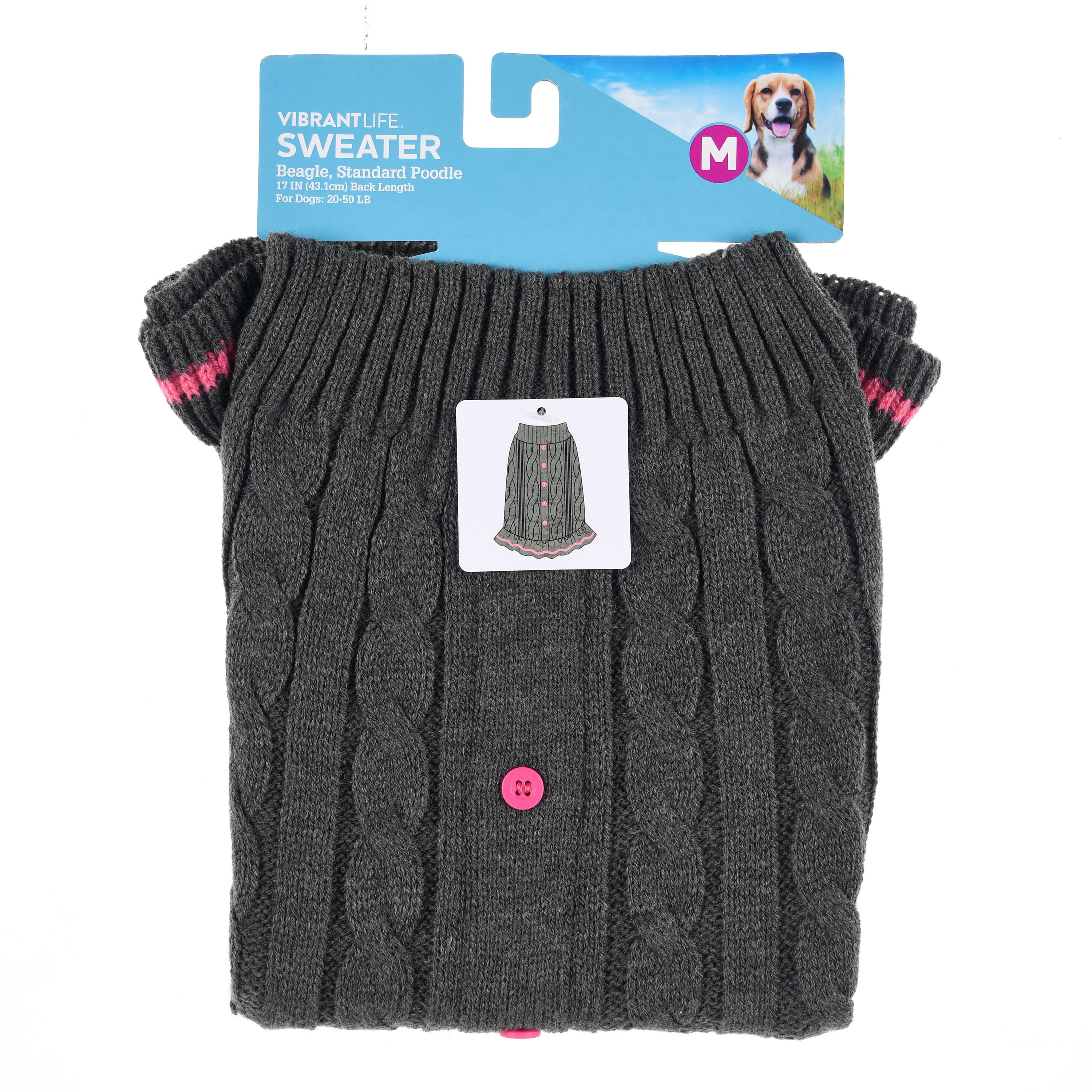 Vibrant Life Gray Wavy Cable Knit Dog Sweater, Small