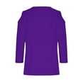 thumbnail image 5 of Womens Cold Shoulder Shirt 3/4 Long Sleeve V-Neck Blouse Casual Loose Fit Top Striped Spring Fall Clothes (Purple XL), 5 of 5