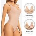 thumbnail image 4 of MANIFIQUE Thong Shapewear Bodysuit for Women Tummy Control Slim Body Shaper V Neck Faja Jumpsuit Tops, 4 of 6