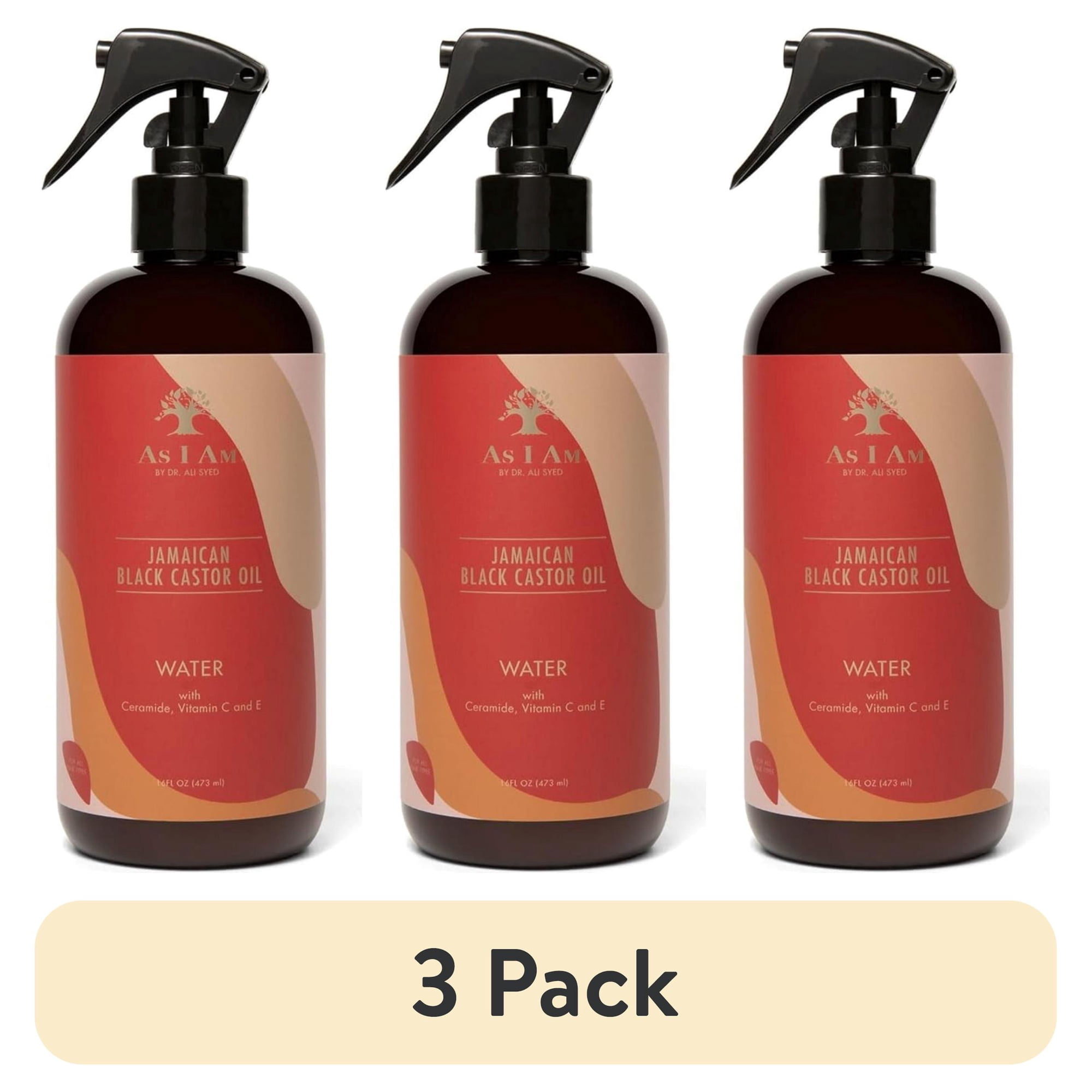 (3 pack) As I Am Jamaican Black Castor Oil Water Moisturizing Hair and Scalp Spray for Dry Hair Hydration and Frizz Control 16 fl.oz. with Ceramide, Vitamin C and E