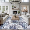thumbnail image 3 of Blue White Floral Large Area Rugs 6x9 ft Watercolor Spring Blue White Wildflowers Leaves Plant Washable Rug Non Slip Indoor Carpet Absorbent Floor Mat for Living Room Bedroom Dining Room, 3 of 9
