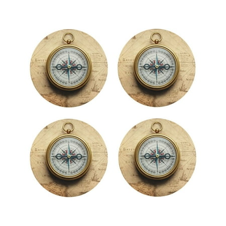 

Junzan Magnetic Old Compass On World Map Print Coasters for Drinks - Leather Coasters Set of 4 for Coffee Table for Housewarming/Kitchen/Bar/Decor-Round Shape