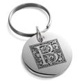 thumbnail image 1 of Stainless Steel Letter B Initial Floral Box Monogram Engraved Small Medallion Circle Charm Keychain Keyring, 1 of 1