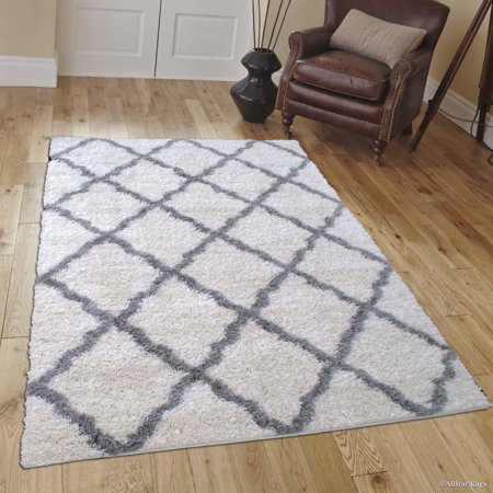 Allstar Modern Contemporary Ivory Grey High Pile Posh Shaggy Trellis Unique Patterned Area Rugs Allstar Modern Contemporary Ivory Grey High Pile Posh Shaggy Trellis Unique Patterned Area Rugs
