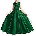 thumbnail image 2 of Girls' Sequin Embellished Satin Sleeveless Dress, Elegant formal gown for recitals, weddings and special occasions, 0-13 Years Green 9-10 Years, 2 of 7