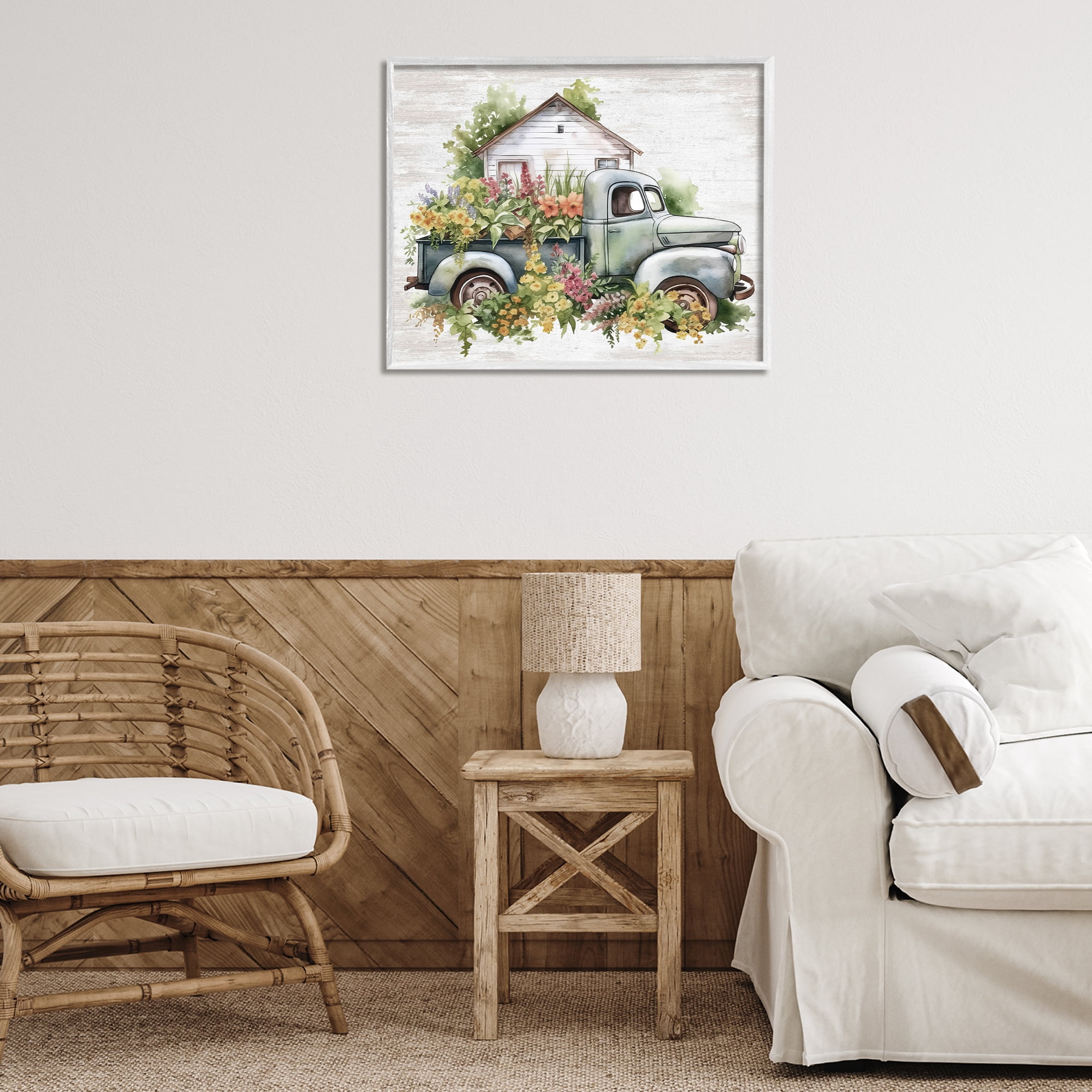 Stupell Industries Country Floral Truck Transportation Painting White Framed Art Print Wall Art, 30 x 24