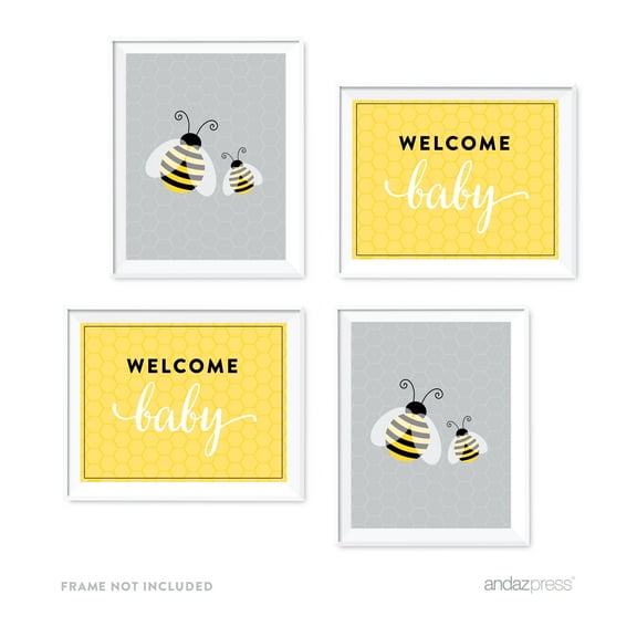 Mama to Bee Bumblebee Baby Shower Party Signs & Graphic Decorations, 4-Pack
