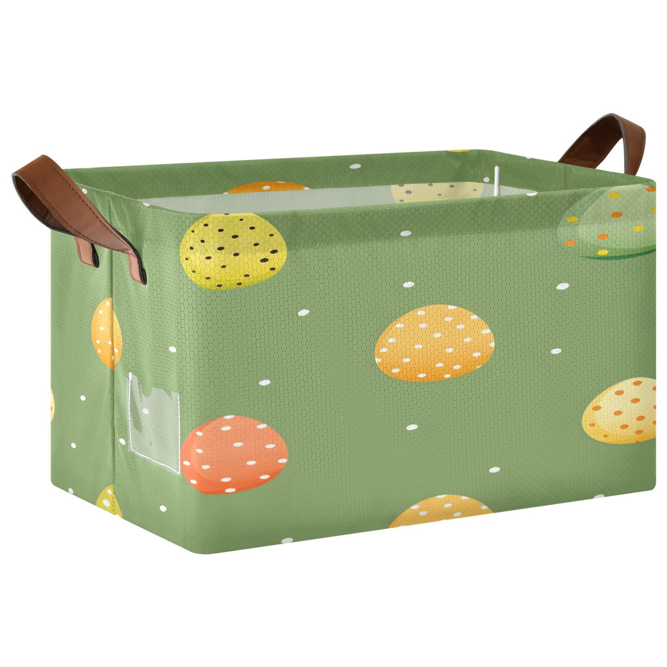 Ryvnso Eggs Easter Polka Dots Storage Bins Large Basket Foldable Cube Toys Organizer with Handles 2 PCs