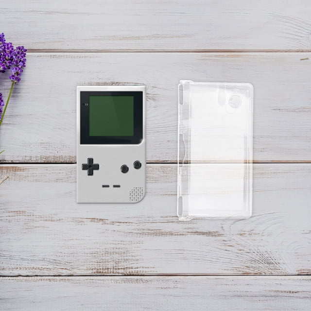 unbranded 4ud para consola de juegos con protección contra impactos y suciedad funda rígida transparente para consola portátil, vista cenital con consola a la izquierda y funda a la derecha; recortes alineados para botones y puerto de carga, material PC, dimensiones 13.9 x 7.8 x 2 cm, resistente a arañazos, ligera y de fácil colocación, adecuada para llevar en viajes o uso diario.
