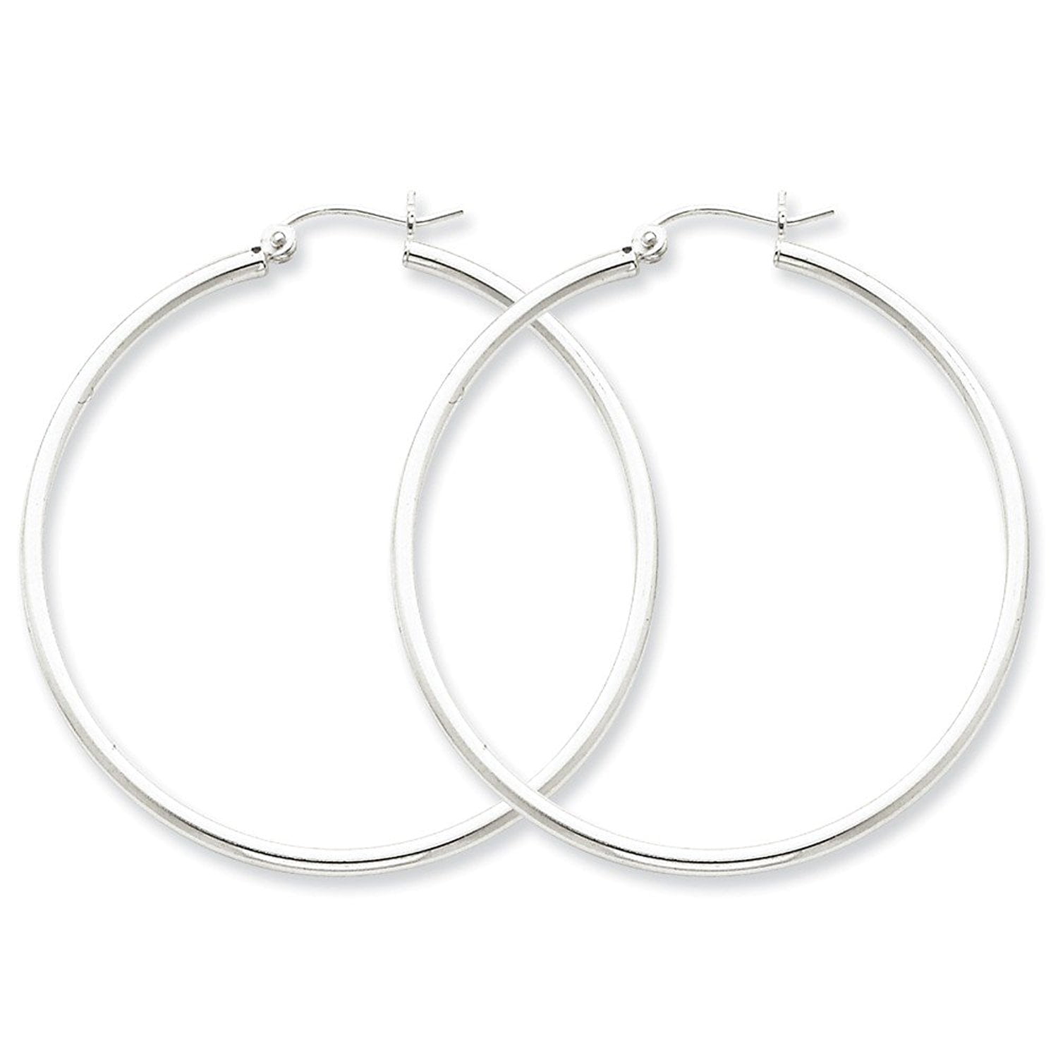 .925 Sterling Silver 47 MM Polished Round Classic Hoop Earrings