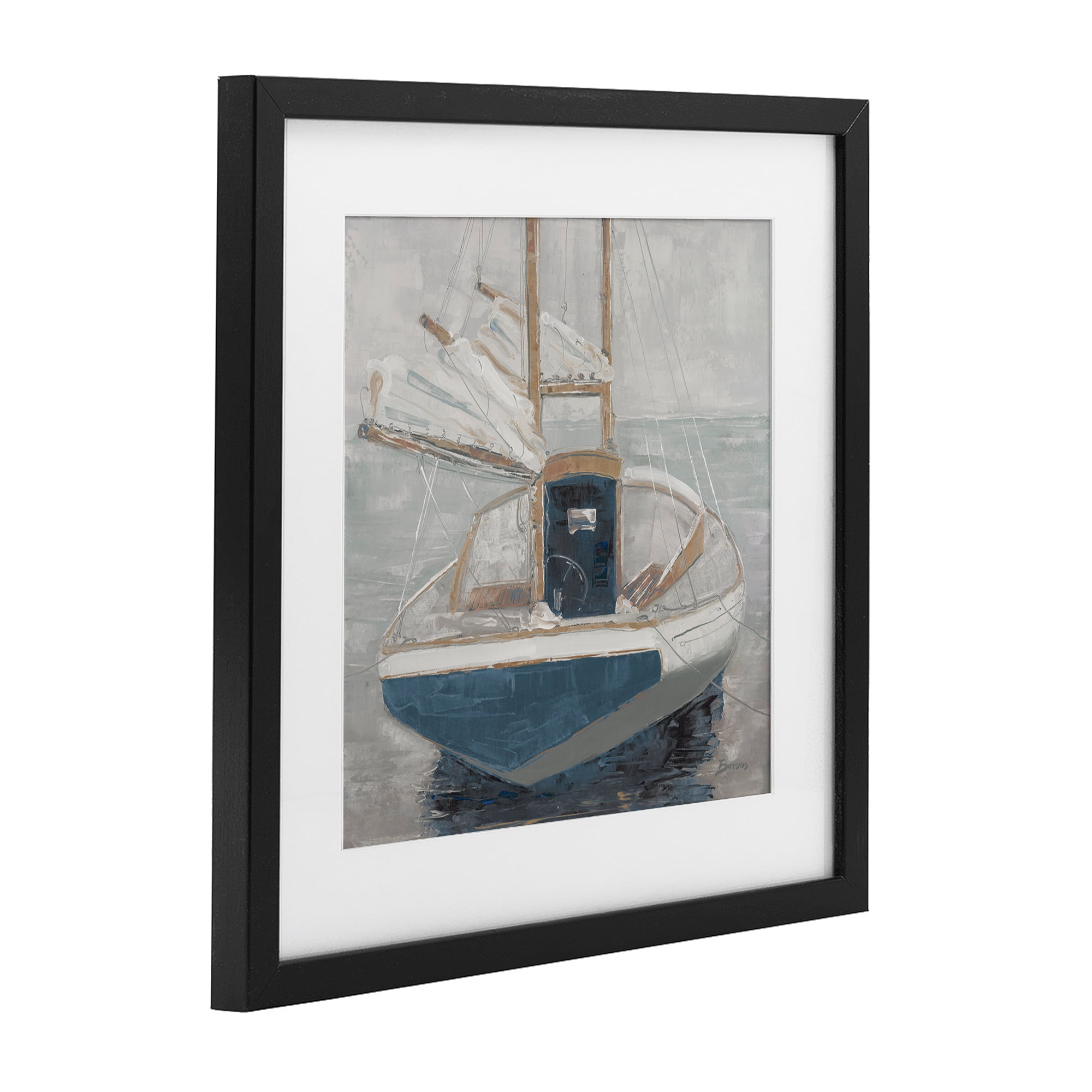 Stupell Industries Serene Harbor Sail Boat Black Framed Print Under Glass, design by John Burrows
