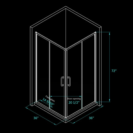 Sunny Shower 36 X 72 Double Opening Corner Doors 1 4 Sunny Shower 36 X 72 Double Opening Corner Doors 1 4 Clear Glass Enclosure With Magnetic Waterproof Seal Strip Chrome Finish Base