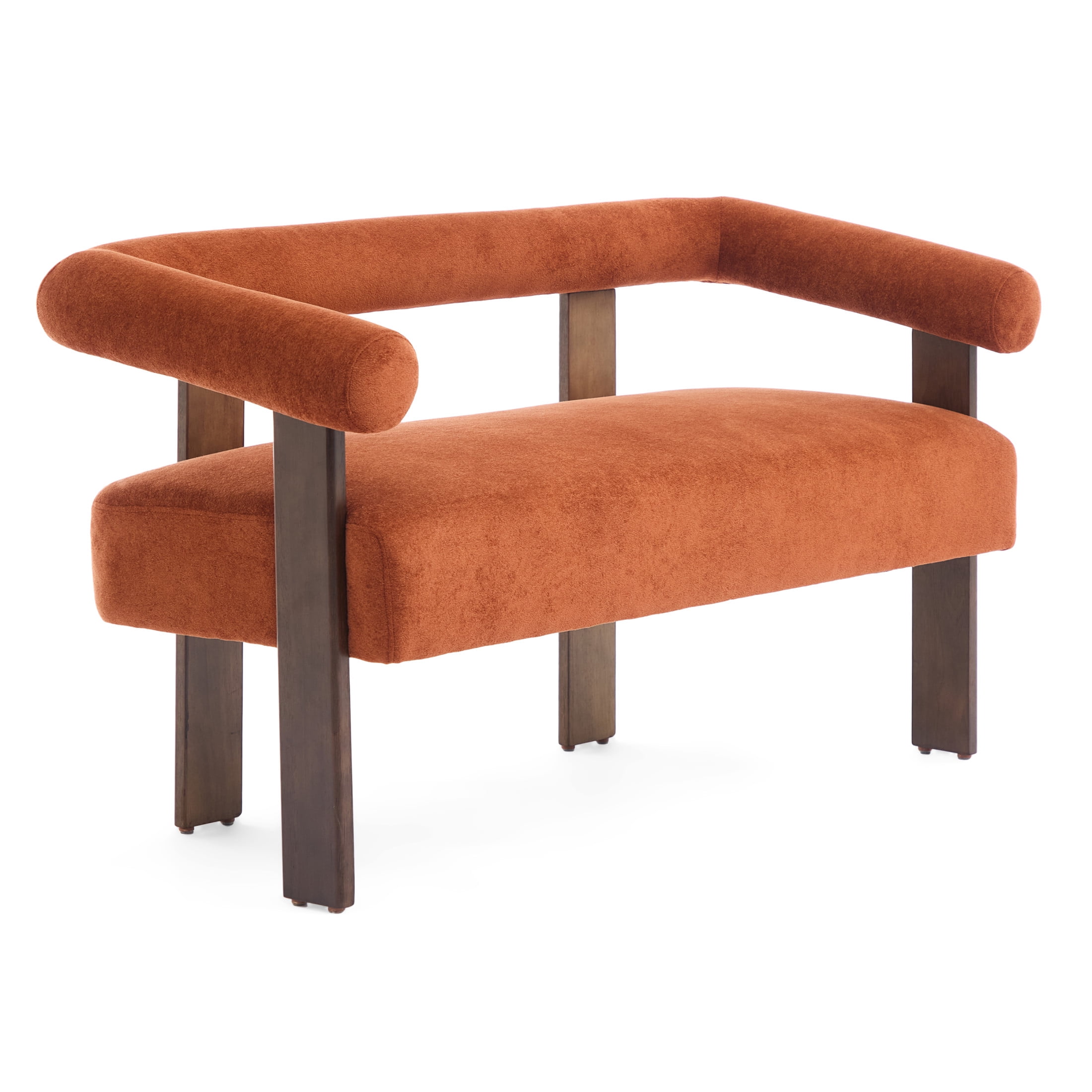 Christopher Knight Home 53" Curved Arm Upholstery Loveseat, Wood Frame, Modern Accent Sofa, Dark Orange+Brown