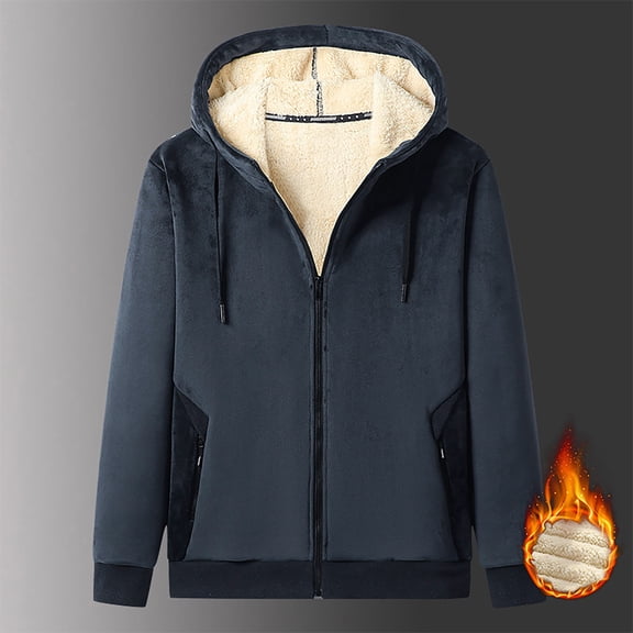 DODADAWANJ Fleece Jacket for Men Full Zip Big and Tall Thermal Jackets with Zipper Pocket Winter Athletic Hoodie Outdoor Casual Camping Coats L