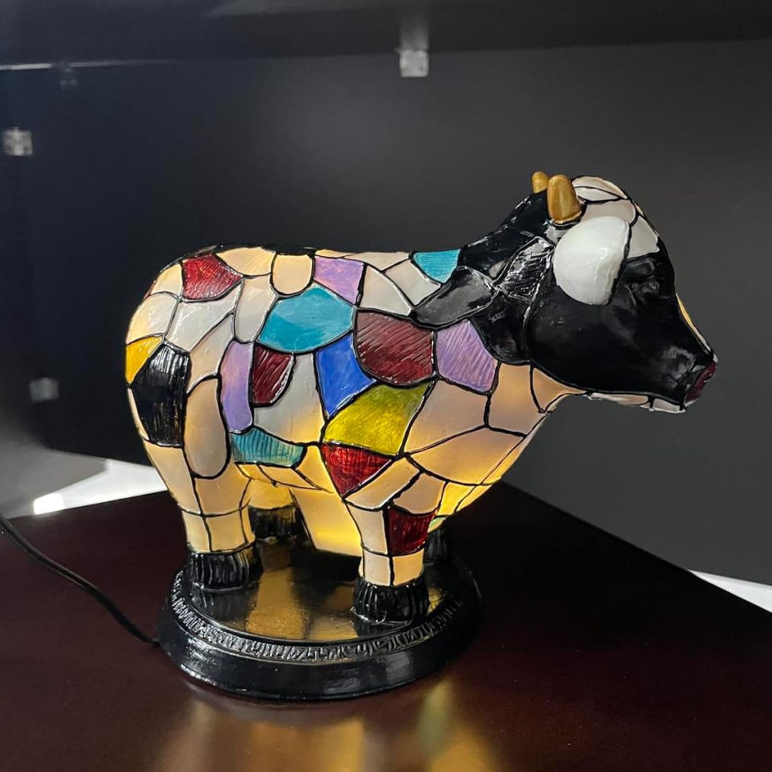 Aorsher Cow Lamp with USB Ports, 3D Cute Animal Night Light with Touch Control & Warm Glow, Resin Table Desk Lamp for Bedroom, Farmhouse Themed Decor Gift