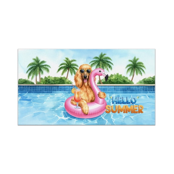 Hello Summer Afghan Hound at Swimming Pool Flamingo Swim Ring Doormat Dog Lover Indoor Outdoor Welcome Mat - 12009