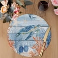 thumbnail image 3 of Sea Turtle Coastal Round 13 Inch Placemats Set of 4, Summer Beach Coral Nautical Blue Wood HeatResistant Non Slip Place Mats for Dining Table, Wipeable Braided Kitchen Table Mats for Housewarming, 3 of 9