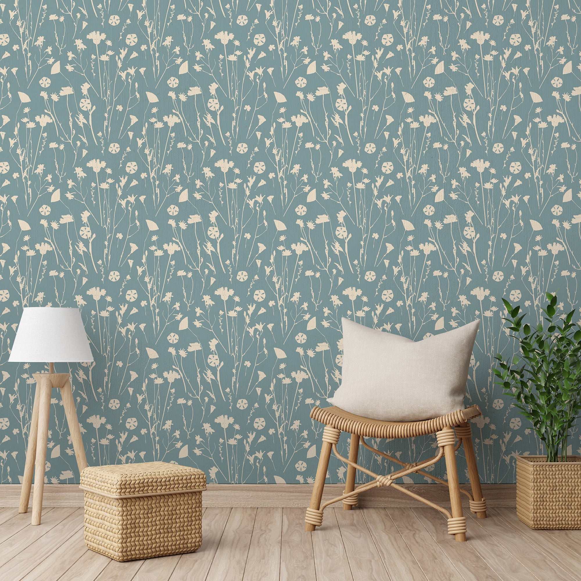 SimurgWallArts - Beige Wildflowers Peel and Stick Vinyl Nursery Wallpaper - 19x118 in, 15.57 Sq. ft.