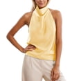 thumbnail image 2 of CUZIBR Tank Tops For Women Sleeveless Halter Neck Elegant Satin Camisole Solid Color Ruched Lightweight Layering Loose Fit Casual Stilish Backless Shirt Summer Party Beach Stylish Cami,Yellow,M, 2 of 4