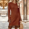 thumbnail image 7 of Hvyesh Womens Turtleneck Tassel Dress Casual Fringe Bodycon Knit Dress Trendy Crew Neck Long Sleeve Sweater Dress, 7 of 7