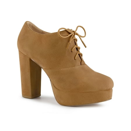 

Unique Bargains Women s Chunky Heels Round Toe Lace Up Ankle Booties