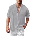 thumbnail image 1 of Camisa Henley De Lino Con Cuello Alto, Manga Larga, Casual,, 1 of 6