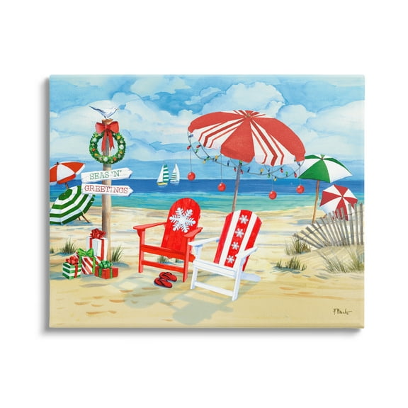 Stupell Industries Seas 'N' Greetings Scene Holiday Painting Gallery Wrapped Canvas Print Wall Art, 20 x 16