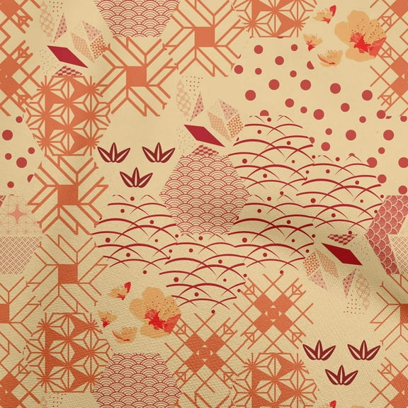 oneOone Cotton Silk Orange Fabric Asian Japanese Pattern Dress Material Fabric Print Fabric By The Yard 42 Inch Wide