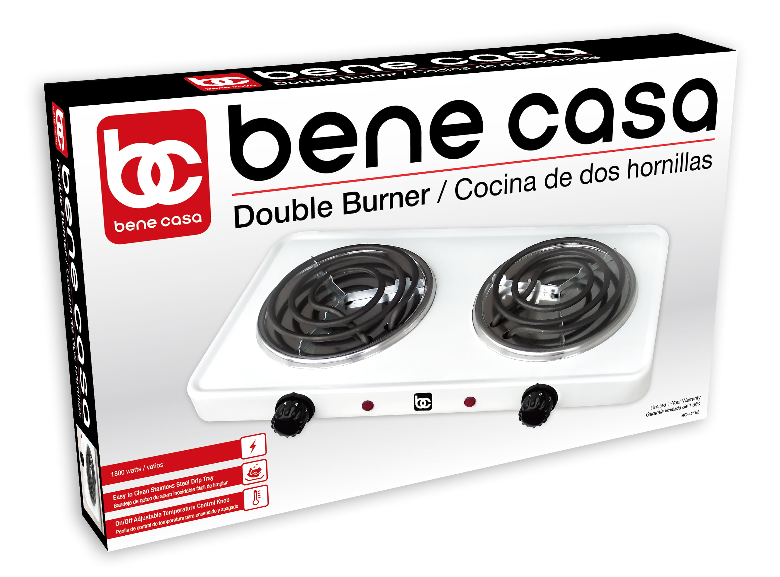 Bene Casa cast-iron double burner w/ griddle, 55000 BTU, stainless ste
