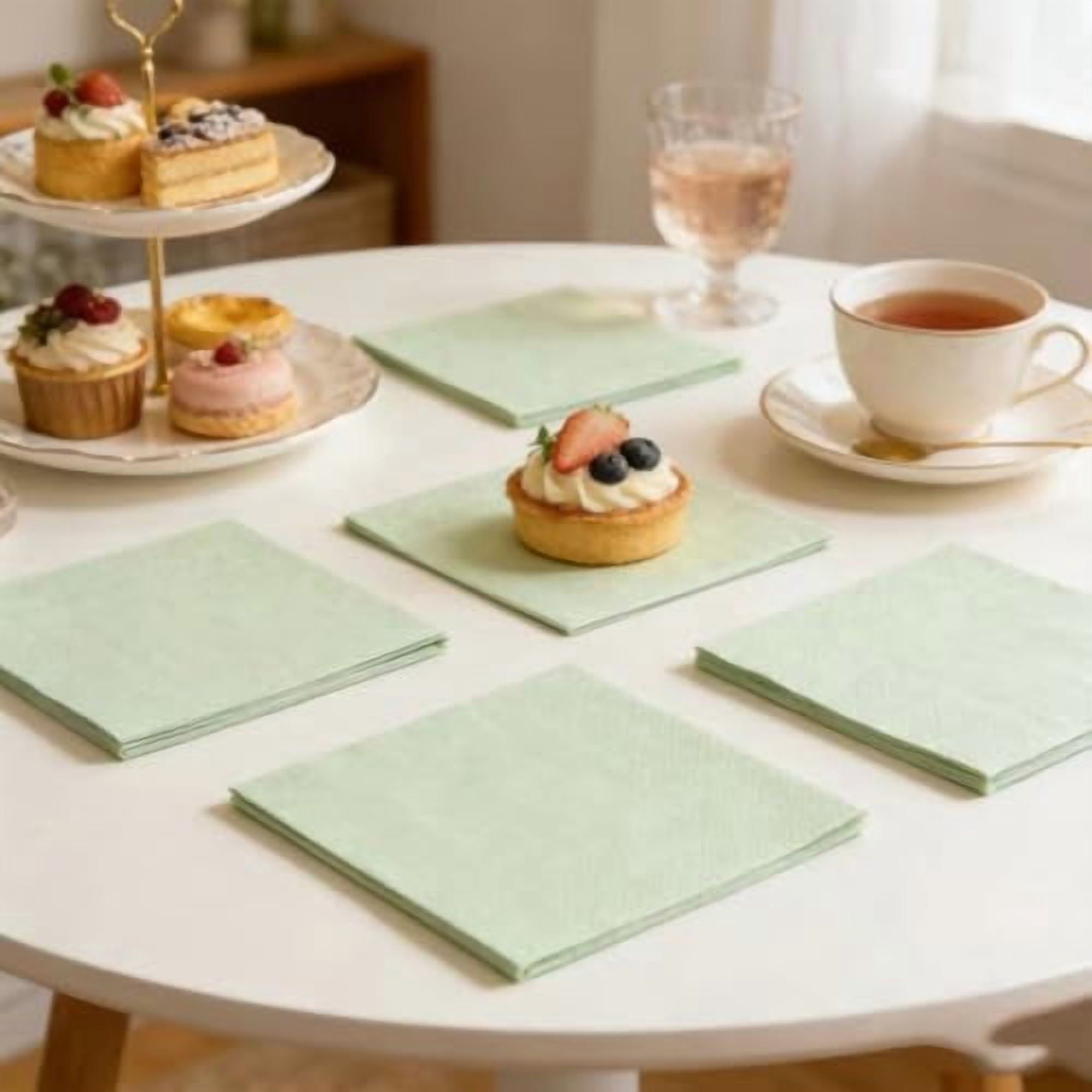 300 Pack Cocktail Napkin 2-Ply Dessert Napkins Folded 5 x 5 Inches Disposable Napkins for Dinner Wedding Birthday Party Bridal Anniversary Reception Event (300, Sage-Green)