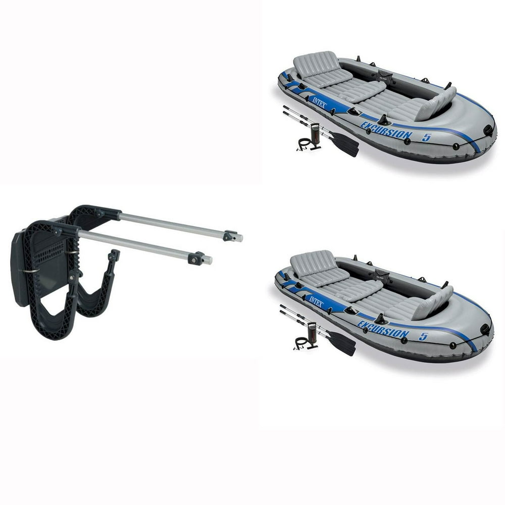 Intex Boat Motor Mount Kit & Inflatable Blow Up Rafting Boat w/ Oars (2 Pack)