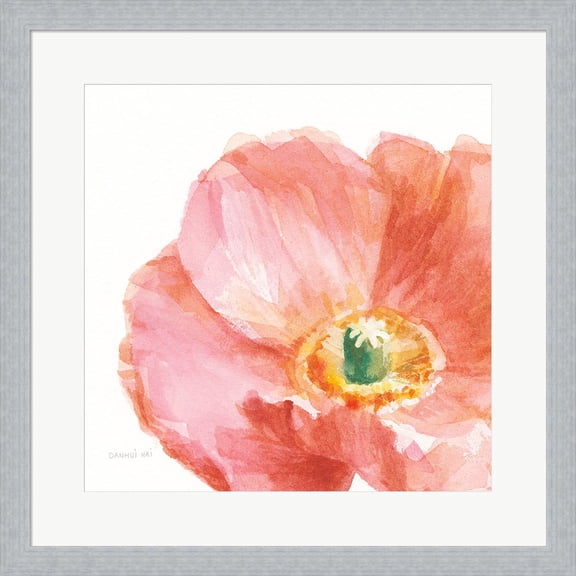 Garden Poppy Flipped on White Crop by Danhui Nai, Framed Wall Art, 19.5W x 19.5H