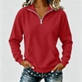 thumbnail image 2 of Hurxie Womens Quarter Zip Pullover Casual Long Sleeve Shirts Half Zip Sweatshirt Trendy Spring Clothes Red,L, 2 of 6