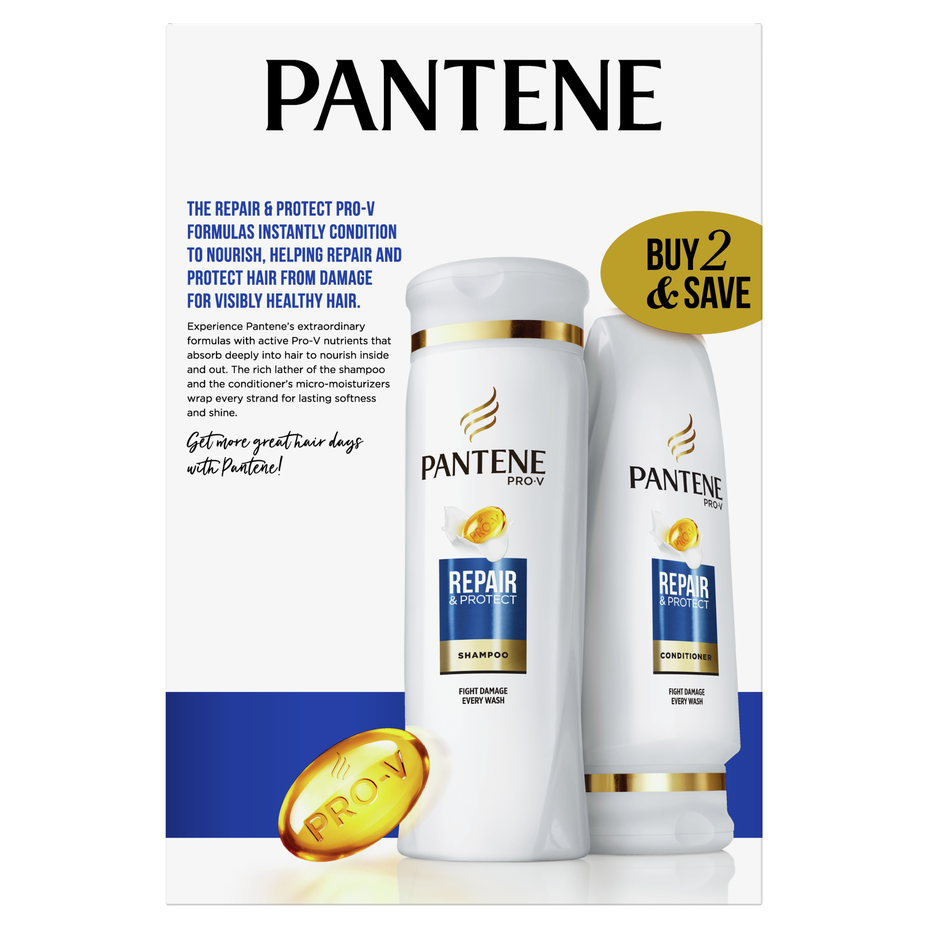 Pantene Shampoo and Conditioner Set, Repair and Protect, 12-12.6 oz - image 3 of 9