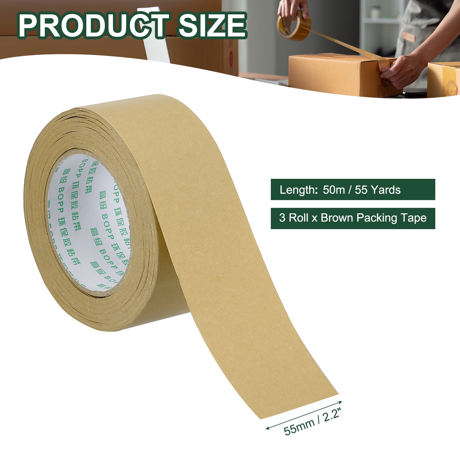 Uxcell 1.8" x 55 Yards Brown Packing Tape, 2 Roll Heavy Duty Kraft Tape for Sealing Cardboard Boxes