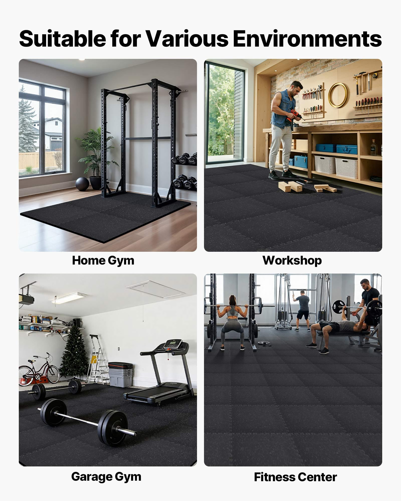VEVOR Puzzle Exercise Mat, 12 PCS Fitness Equipment Mats, 24 x 24 x 0.56 in, High-Density EVA Foam Mat Set, Interlocking Rubber Soft Tiles,Protective Floor Padding with White Dots for Home Gym Office