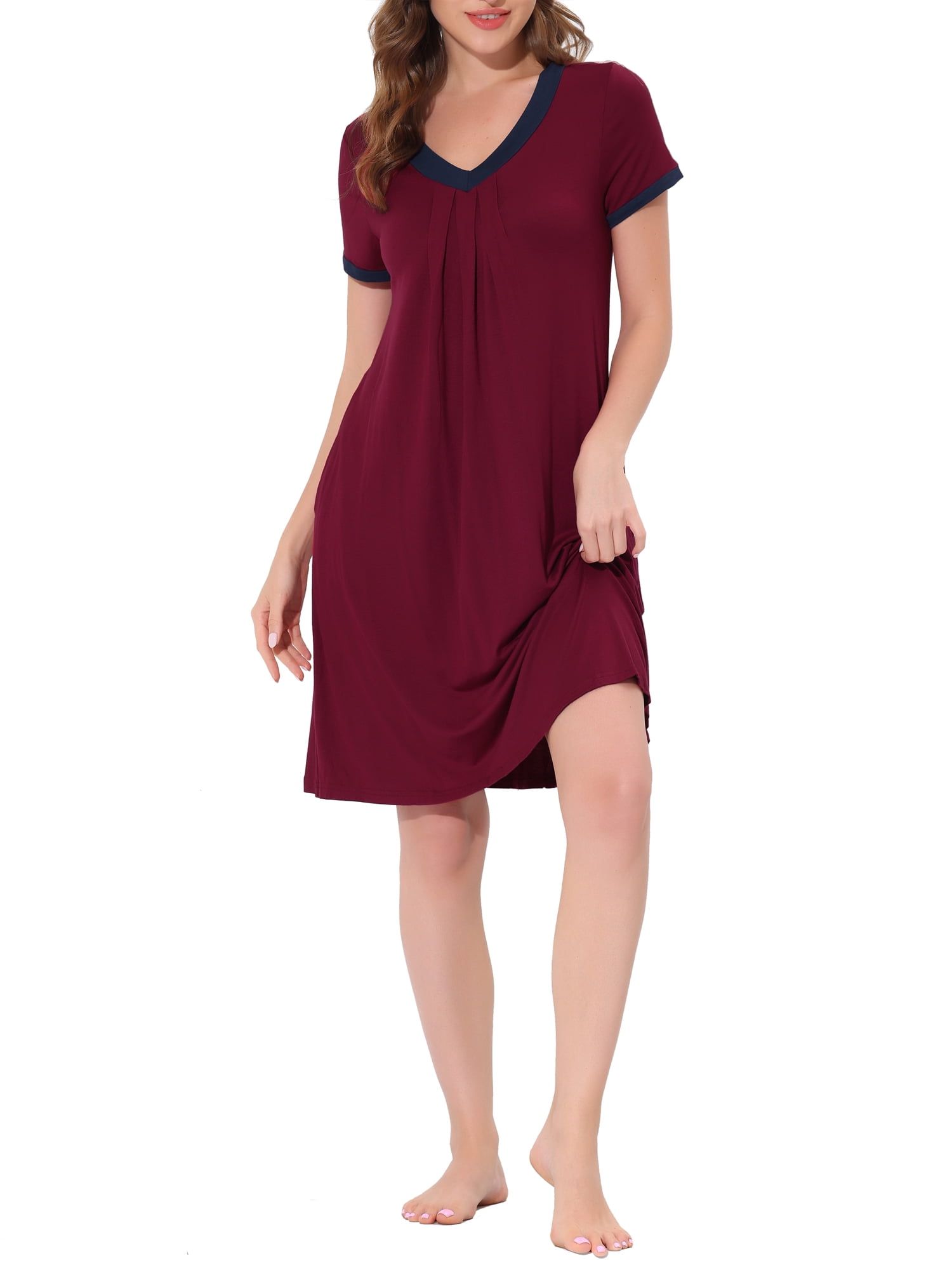 Unique Bargains Women's Pajama V-Neck Nightshirt Sleepwear with Pockets Lounge Nightgown