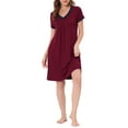 thumbnail image 2 of INSPIRE CHIC Women's Nightshirt Sleepwear Lounge Pajama Dress V Neck Short Sleeve Nightgowns XS Red, 2 of 6