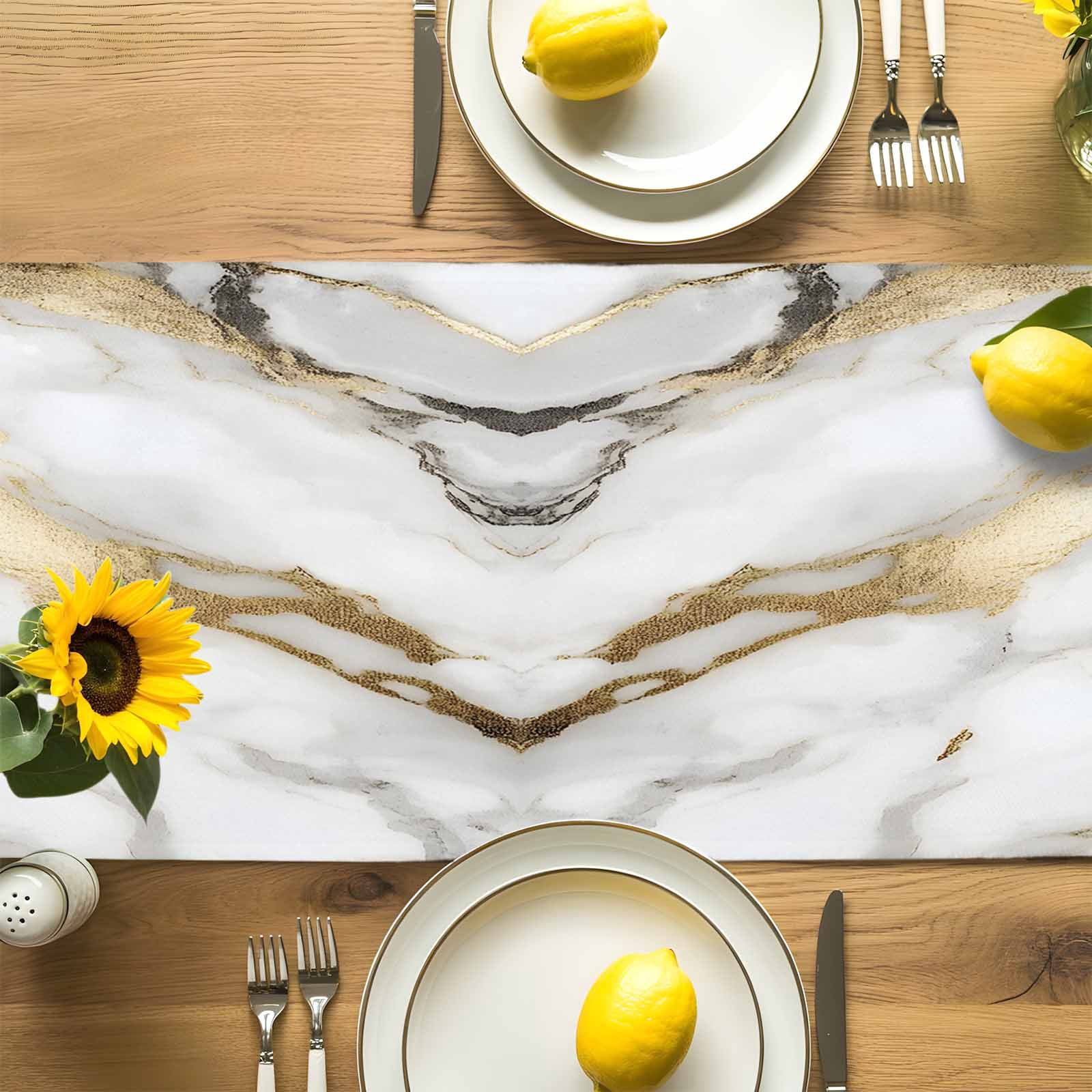 Modern Simple Marble Texture Table Runner 90 Inches Long, Abstract Golden Veins Table Runners Tabletop Scarf Kitchen Dining Tables Decoration for Home Party Indoor Outdoor