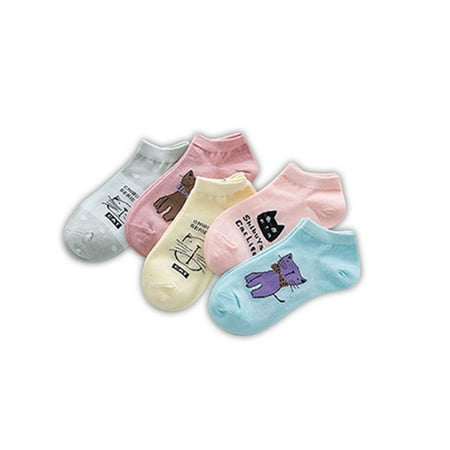 

5pcs Women s Cat Printed Low Cut Length Socks Cartoon Cotton Short Socks