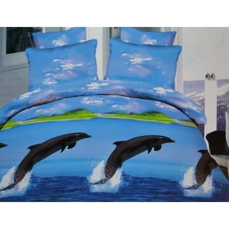 Todd Linens Sea Dolphin Queen Bedding Set 3 Pcs