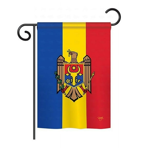 Breeze Decor BD-CY-GS-108213-IP-BO-D-US14-BD 13 x 18.5 in. Moldova Flags of the World Nationality Impressions Decorative Vertical Double Sided Garden Flag Set with Banner Pole