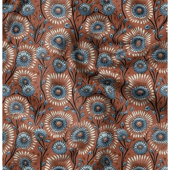 Soimoi Pure Silk Brown Fabric By the Yard - 42 Inch Wide - Florals Print Fabric - Elegant and Timeless Patterns for Fashion and Home Decor Printed Fabric