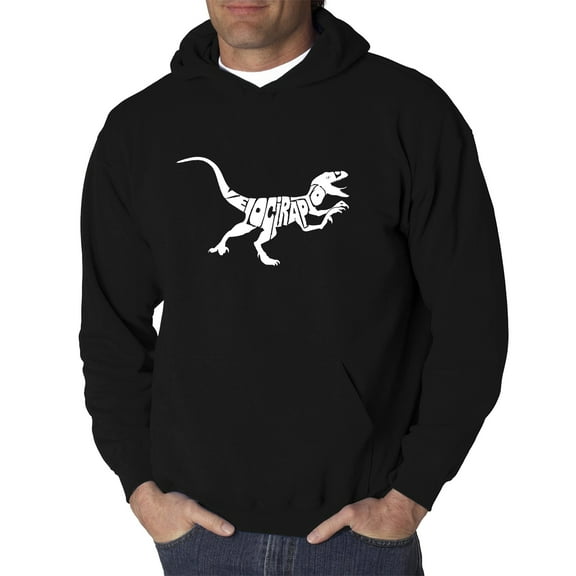 LA Pop Art Men's Word Art Hooded Sweatshirt - Velociraptor