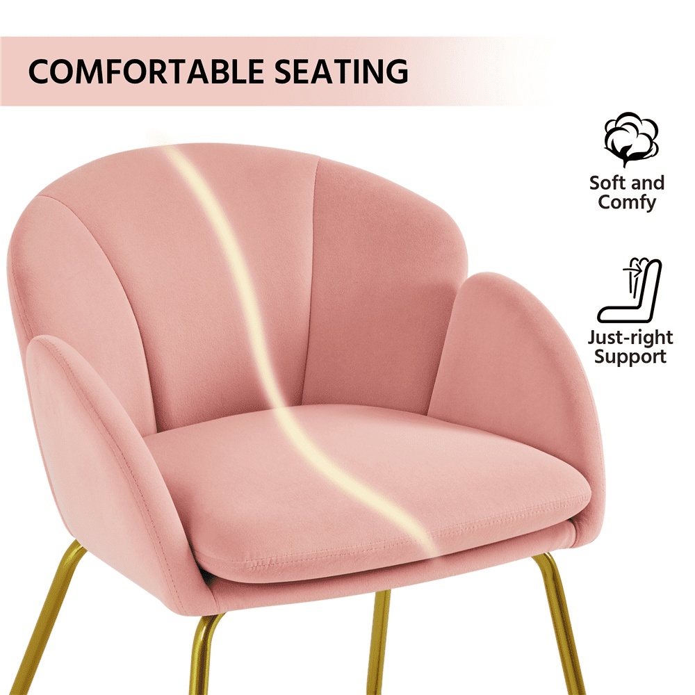 Alden Design Glam Velvet Accent Chair with Golden Metal Legs, Pink