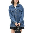 thumbnail image 2 of GHSDFBB Women's Oversized Mid Long Denim Jacket Jean Biker Coat, 2 of 7