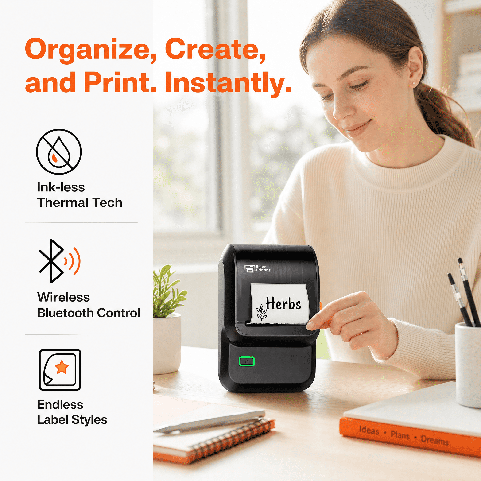 Phomemo M100 Label Maker with 100 Labels,Thermal Bluetooth Label Printer,No Ink 2 inch Barcode Printer with App Control, for Small Business, Clothing Tags,Round Gift Stickers(Black)
