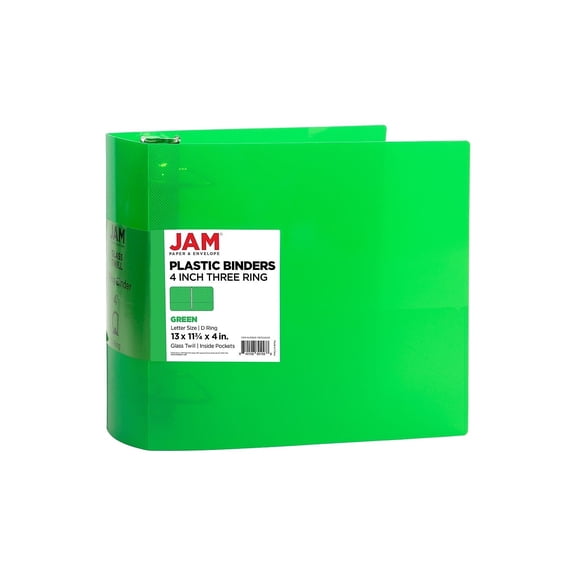 JAM Paper 4" 3-Ring Flexible Poly Binder Green (PB75245GR)